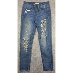 Y2K Mudd FLX Stretch Low Rise Skinny Jeans Medium Wash Distressed Denim Womens 5